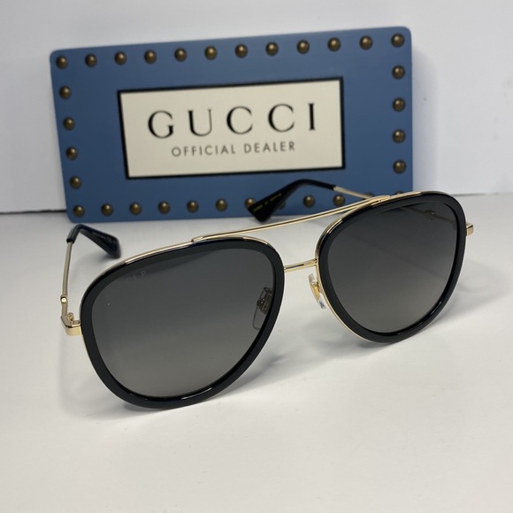 💯 - New - GUCCI GG0062S AVIATOR SUNGLASSES IN BLACK POLARIZED - Picture 2 of 15